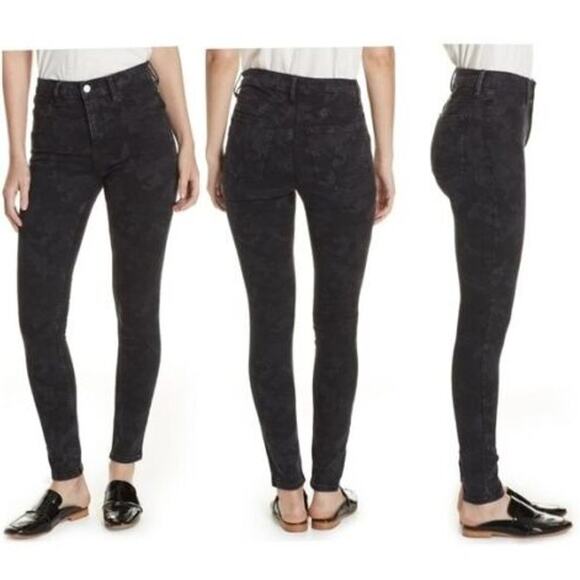 FREE PEOPLE Long Lean Black Subdued Camo High Waist Rise Jeans Skinny 27 Gorp - Picture 3 of 15